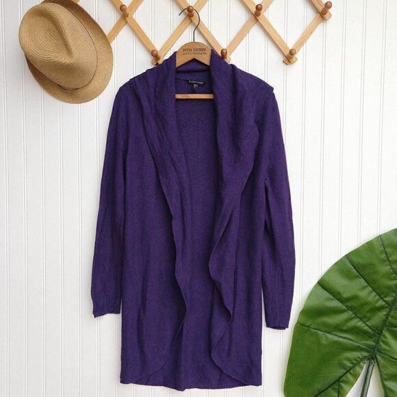 Eileen Fisher Purple Cocoon Open Front Cardigan Size XS Cotton Viscose Linen - Picture 1 of 8